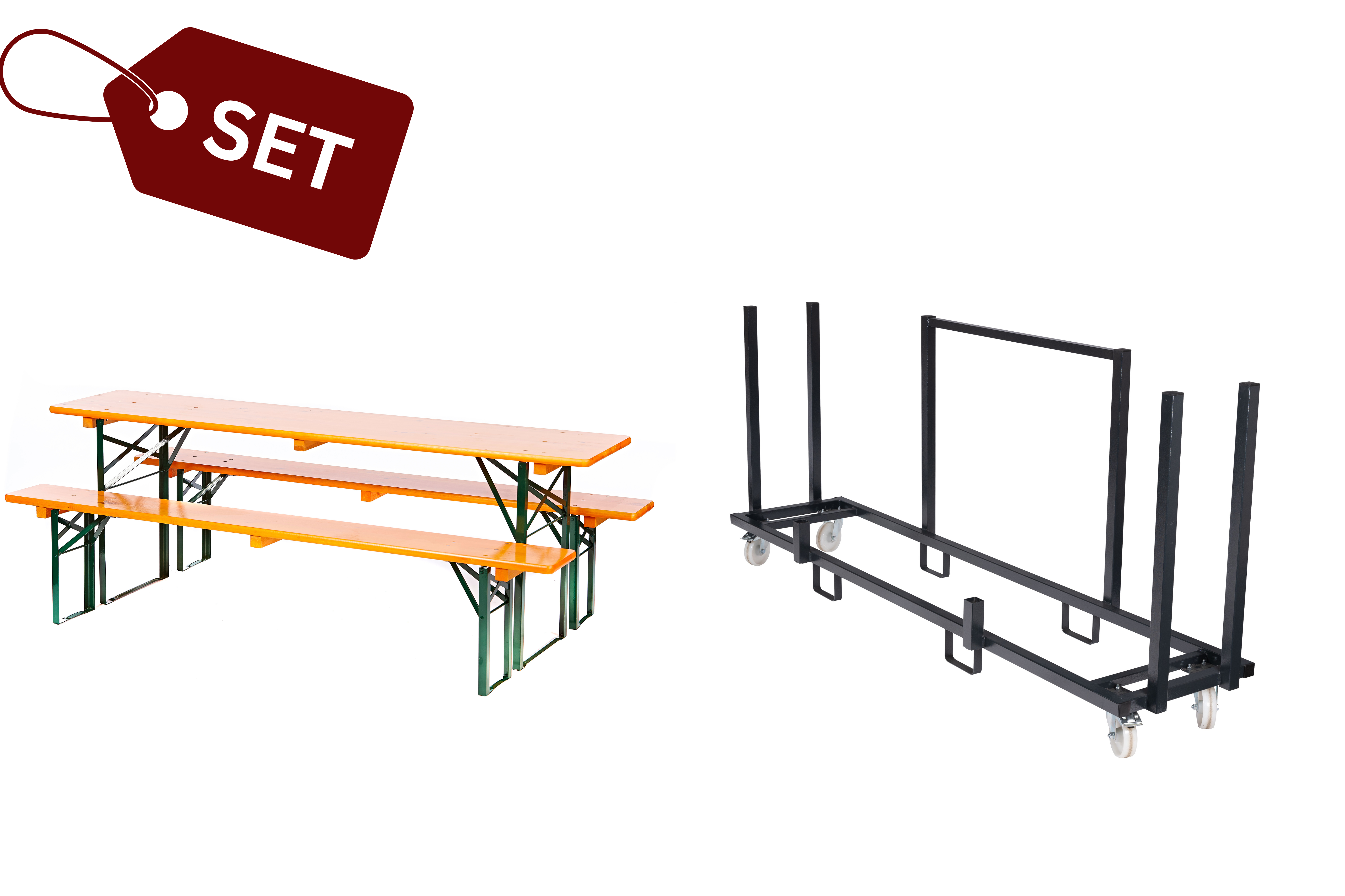 SET: 5 brewery-quality beer tent sets, orange (50) (N) + transport cart