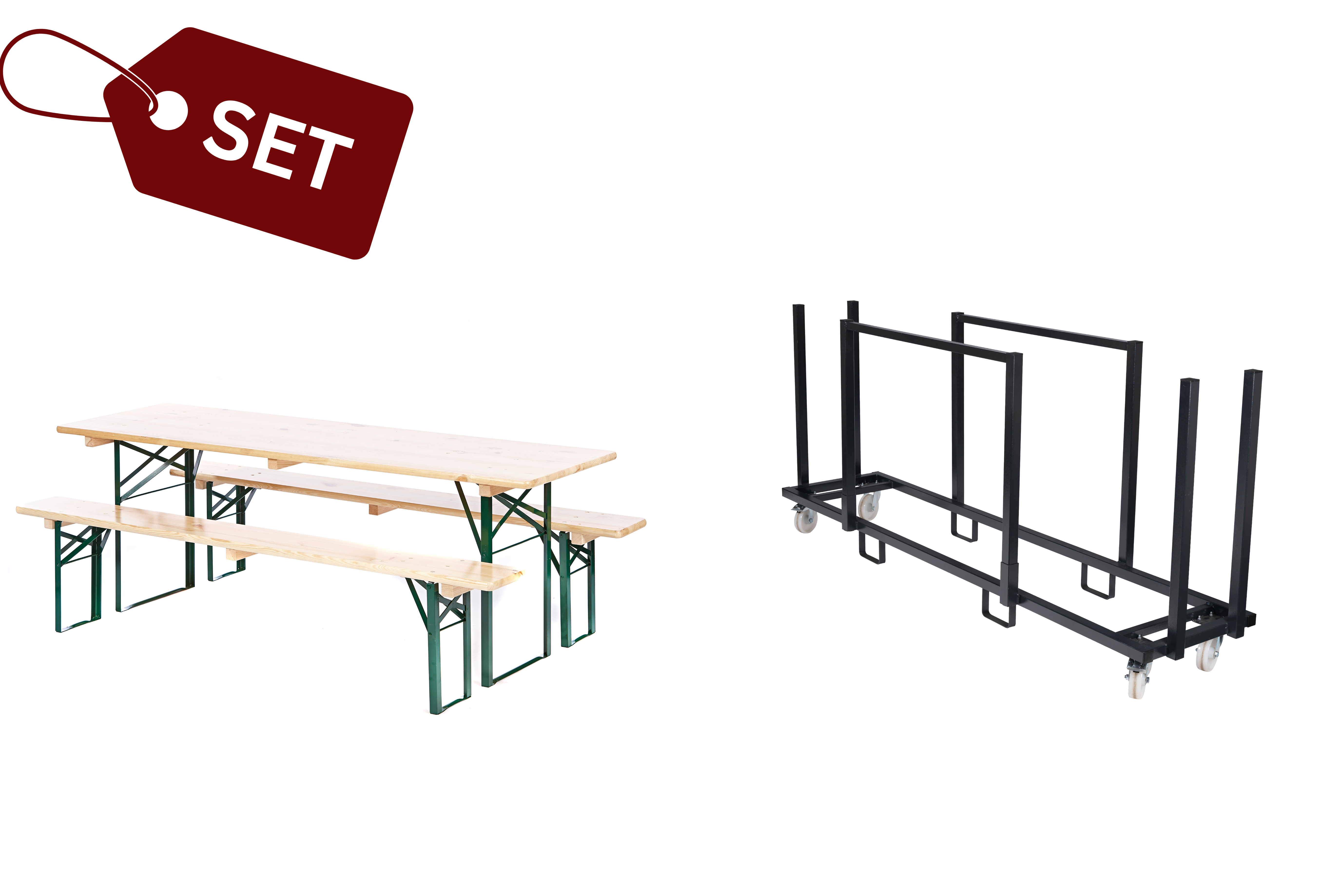 SET: 5 brewery-quality beer tent sets, clear (50) (N) + transport cart