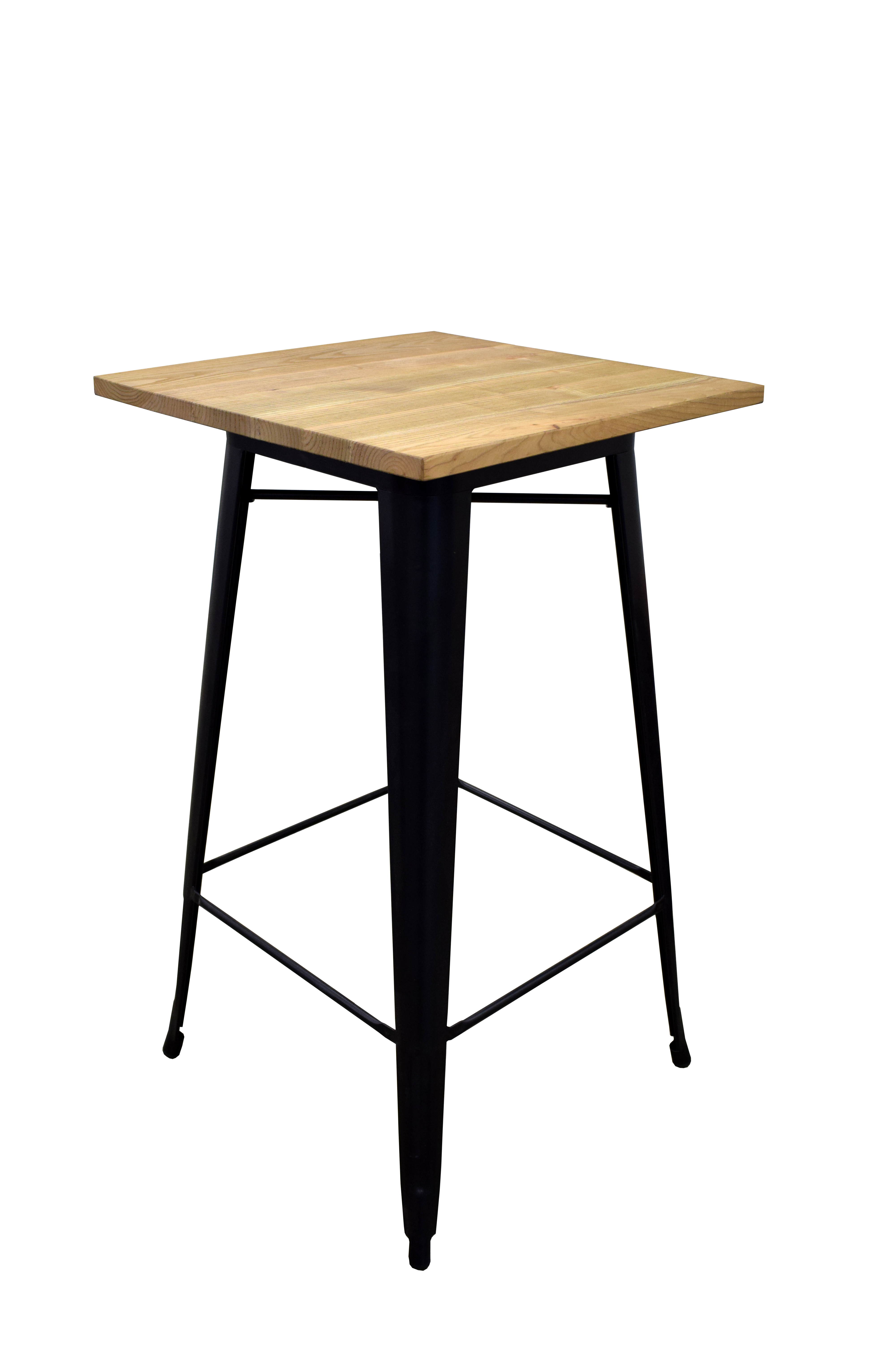 SET: Bar table Hamburg with wooden top + 2 metal bar stools 