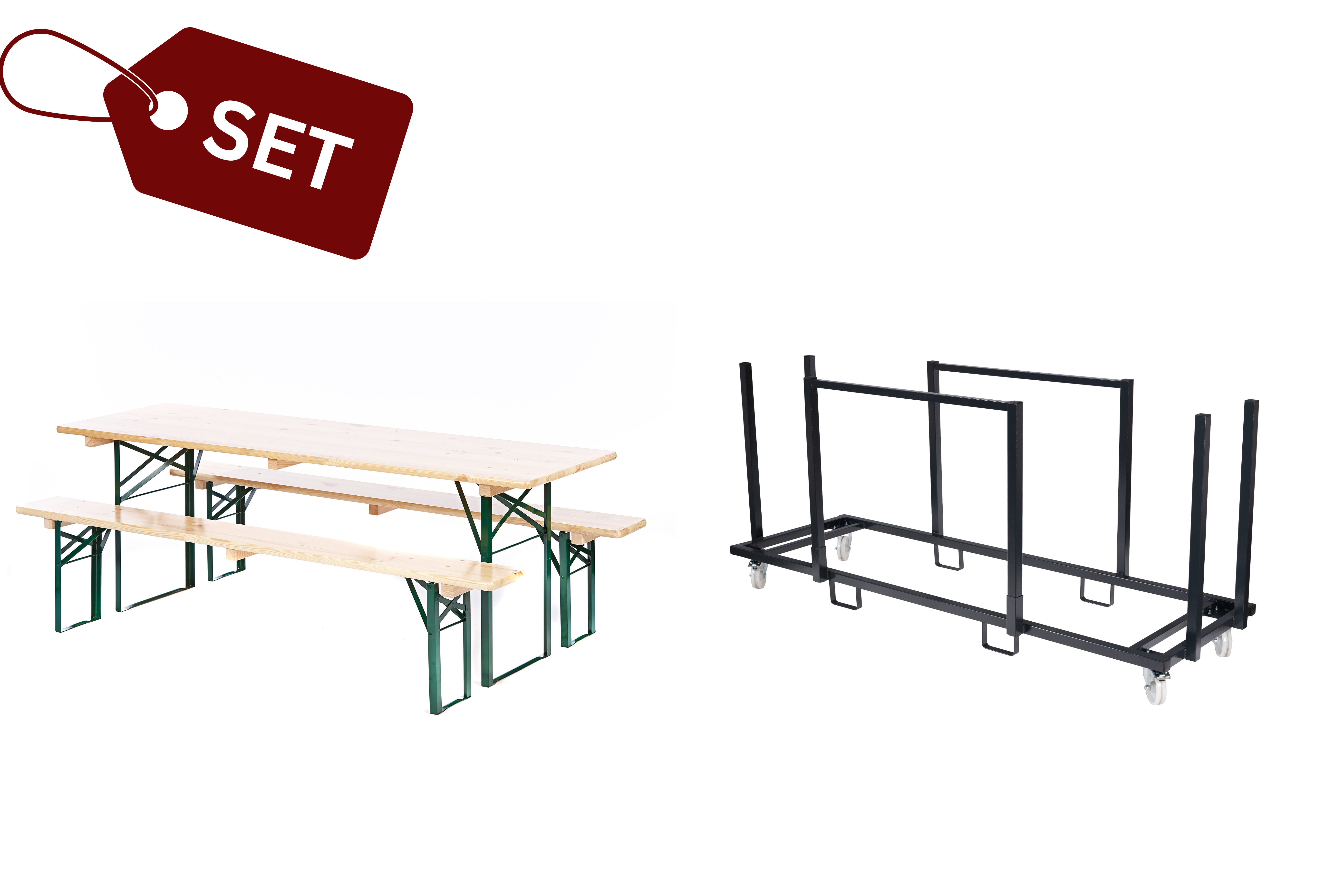 SET: 5 brewery-quality beer tent sets, clear (70) (N) + transport cart